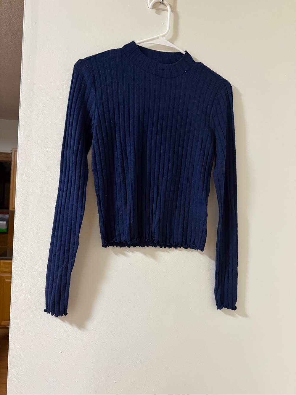 Candie's Navy Ribbed Mock Neck Long Sleeve Top